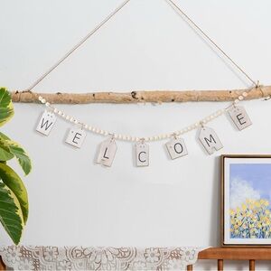 WELCOME Sign Wood Badge Hanging Farmhouse Rustic Boho Home Wall Decor